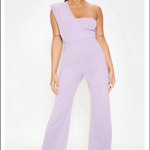One shoulder, lavender jumpsuit